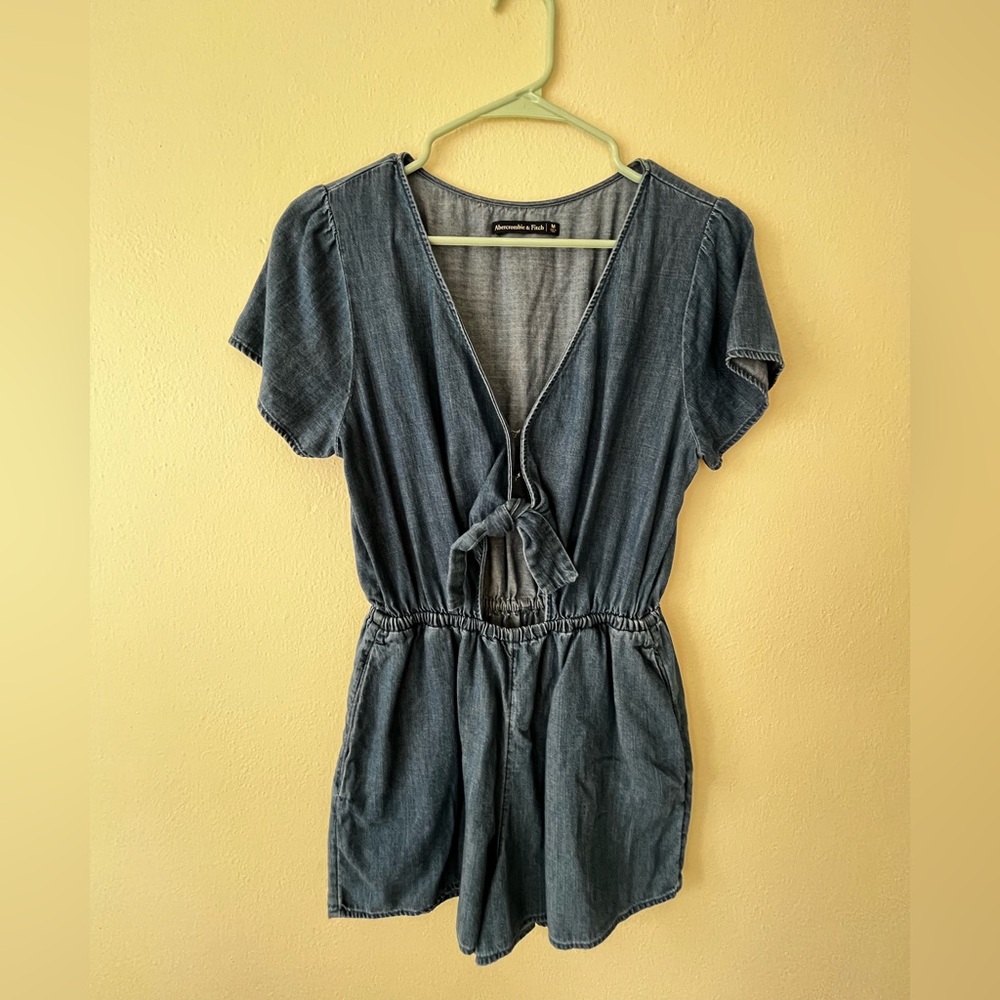 Abercrombie & Fitch Tie Front Cut Out Denim Romper